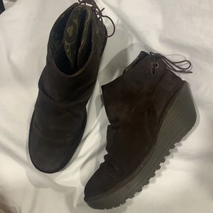 FLY London Brown Suede Ankle Boots Tie Yebi